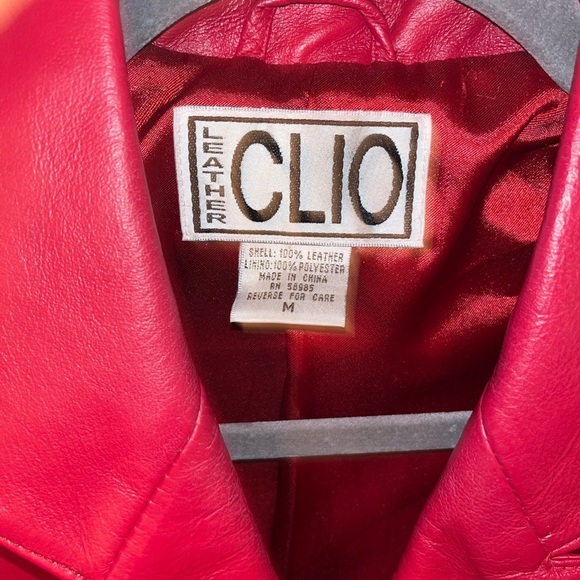 Clio Vintage Women's Vibrant Red Genuine Leather Blazer Jacket Medium - Picture 2 of 6